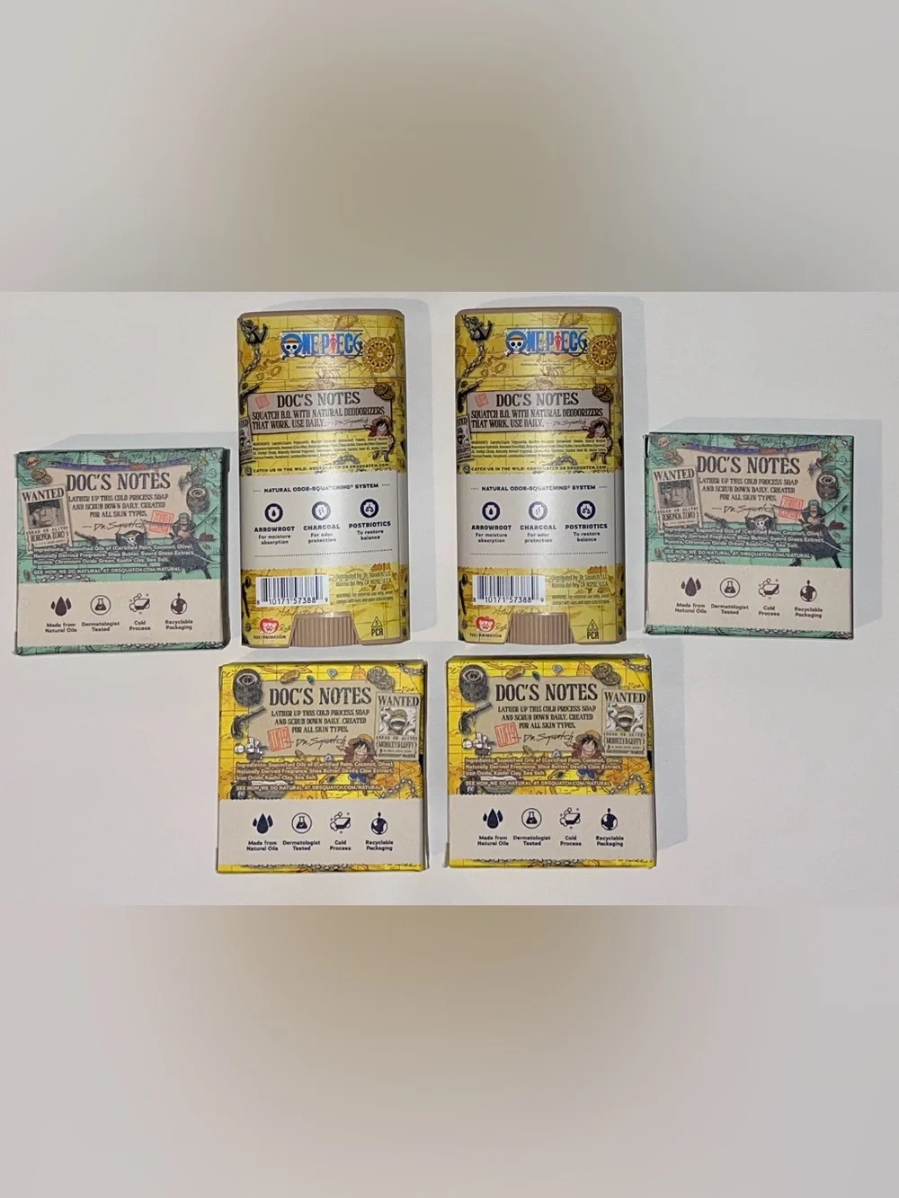 6pc DR SQUATCH ONE PIECE Deodorant Bar Soap Straw Hat Bricc Sticc 3 Sword Surge